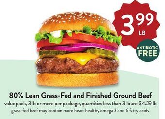 Fresh Thyme 80% lean grass-fed and finished ground beef offer