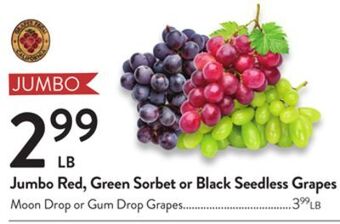 Fresh Thyme Jumbo red, green sorbet or black seedless grapes offer