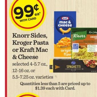 Mariano's Knorr sides, kroger pasta or kraft mac & cheese offer