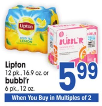 Jewel-Osco Lipton 12 pk., 16.9 oz. or bubbl'r 6 pk., 12 oz offer