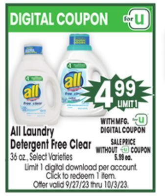 Jewel-Osco All laundry detergent free clear offer