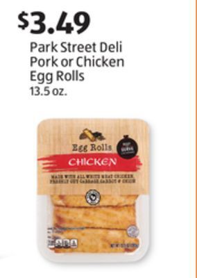 Aldi Park street deli pork or chicken egg rolls offer