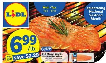 Lidl Fish market atlantic salmon fillet, skin on offer