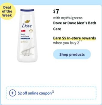 Walgreens Dove or dove men's bath care offer