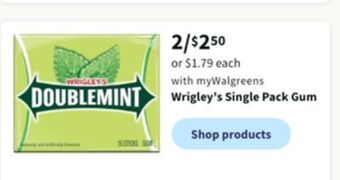 Walgreens Wrigley's single pack gum offer