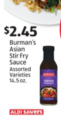 Aldi Burman's asian stir fry sauce offer