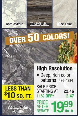 Menards 25 5/16 high res laminate with backsplash offer