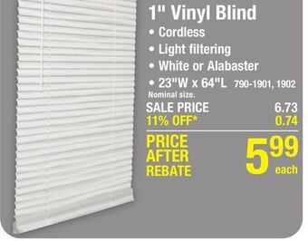 Menards Lumino 1 white light filtering cordless vinyl blind - 23w x 64l offer