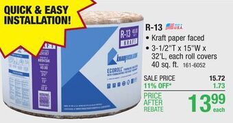 Menards R-13 ecoroll kraft faced fiberglass insulation roll 3-1/2 x 15 x 32' offer