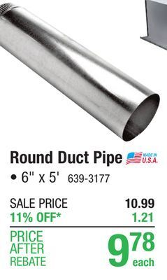 Menards Heating & cooling products 6 x 60 30 gauge round metal duct pipe offer