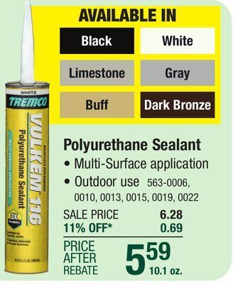 Menards Tremco vulkem 116 limestone polyurethane sealant - 10.1 oz offer