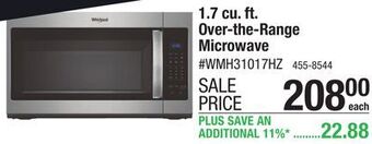 Menards Whirlpool 1.7 cu.ft. fingerprint resistant stainless steel over-the-range microwave offer