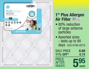 Menards Dupont plus 16 x 20 x 1 merv 10 pleated air filter offer