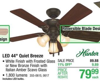 Menards Hunter quiet breeze 44 snow white indoor led ceiling fan offer