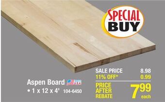 Menards 1 x 12 x 4' edge glued aspen board offer