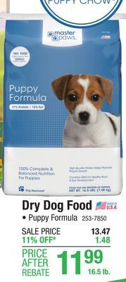 Menards Master paws puppy formula dog food - 16.5 lbs offer
