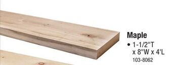 Menards Live edge timber co. 1-1/2 x 8 x 4' rustic maple square edge lumber offer