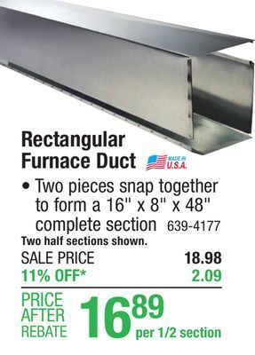 Menards Heating & cooling products 8 x 16 x 48 26 gauge rectangular metal duct pipe (half section) offer