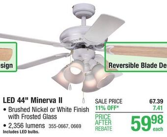 Menards Patriot lighting minerva ii 44 brushed nickel indoor led ceiling fan offer