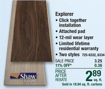 Menards Shaw explorer alpine 7 x 48 floating luxury vinyl plank flooring (18.94 sq.ft/ctn) offer