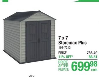 Menards Duramax storemax plus 7 x 7 outdoor vinyl storage shed with molded floor offer