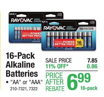 Menards Rayovac high energy aa alkaline batteries - 16 pack offer