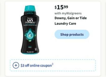 Walgreens Downy, gain or tide laundry care offer