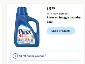 Walgreens Purex or snuggle laundry care offer