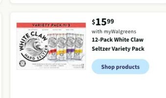Walgreens 12-pack white claw seltzer variety pack offer