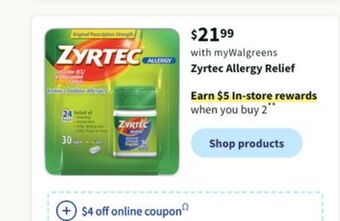 Walgreens Zyrtec allergy relief offer