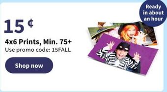 Walgreens 4x6 prints, min. 75+ offer