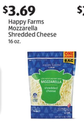 Aldi Happy farms mozzarella shredded cheese offer