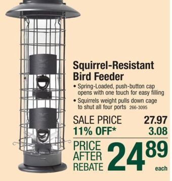 Menards Squirrel-x x4 surefill no spill squirrel-resistant bird feeder offer