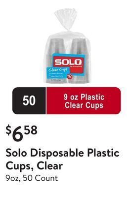 Walmart Solo disposable plastic cups, clear offer