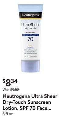 Walmart Neutrogena ultra sheer dry-touch sunscreen lotion, spf 70 face sunblock offer