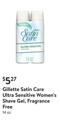 Walmart Gillette satin care ultra sensitive women's shave gel, fragrance free offer