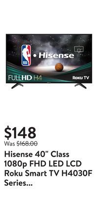 Walmart Hisense 40 class 1080p fhd led lcd roku smart tv h4030f series (40h4030f1) offer