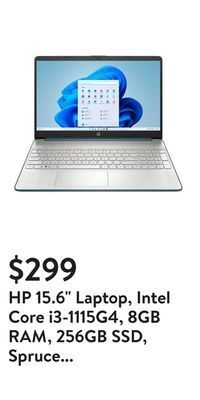 Walmart Hp 15.6 laptop, intel core i3-1115g4, 8gb ram, 256gb ssd, spruce blue, windows 11 home in s mode, 15-dy2792wm offer