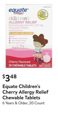 Walmart Equate children's cherry allergy relief chewable tablets offer