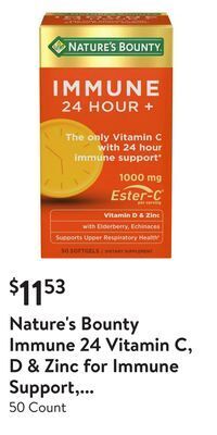 Walmart Nature's bounty immune 24 vitamin c, d & zinc for immune support, 1000 mg softgels offer