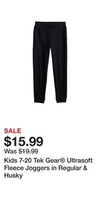 Kohl's Kids 7-20 tek gear ultrasoft fleece joggers in regular & husky offer