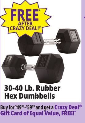 Ocean State Job Lot 30-40 lb. rubber hex dumbbells offer