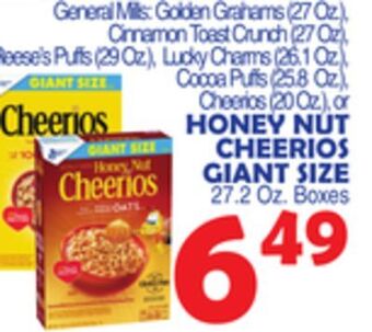 Bravo Supermarkets Honey nut cheerios giant size 27.2 oz. boxes offer