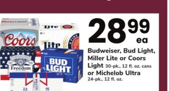 ACME Budweiser, bud light, miller lite or coors light 30-pk., 12 fl. oz. cans or michelob ultra 24-pk., 12 fl. oz offer