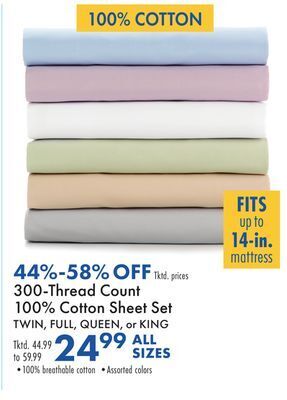 Boscov's 300-thread count 100% cotton sheet set offer