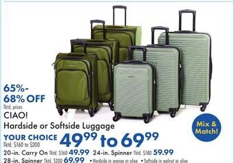 Boscov's Ciao! hardside or softside luggage offer