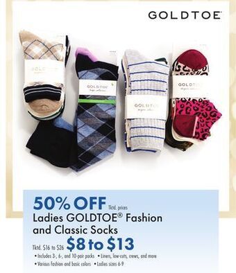 Boscov's Ladies goldtoe fashion and classic socks offer