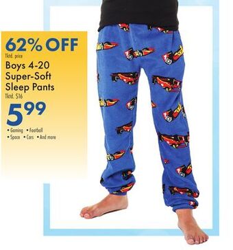 Boscov's Boys 4-20 super-soft sleep pants offer