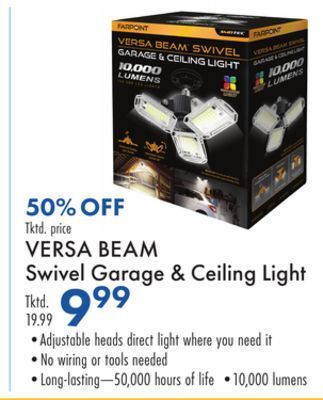 Boscov's Versa beam swivel garage & ceiling light offer