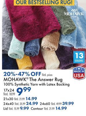 Boscov's Mohawk the answer rug 100% synthetic yarn with latex backing offer